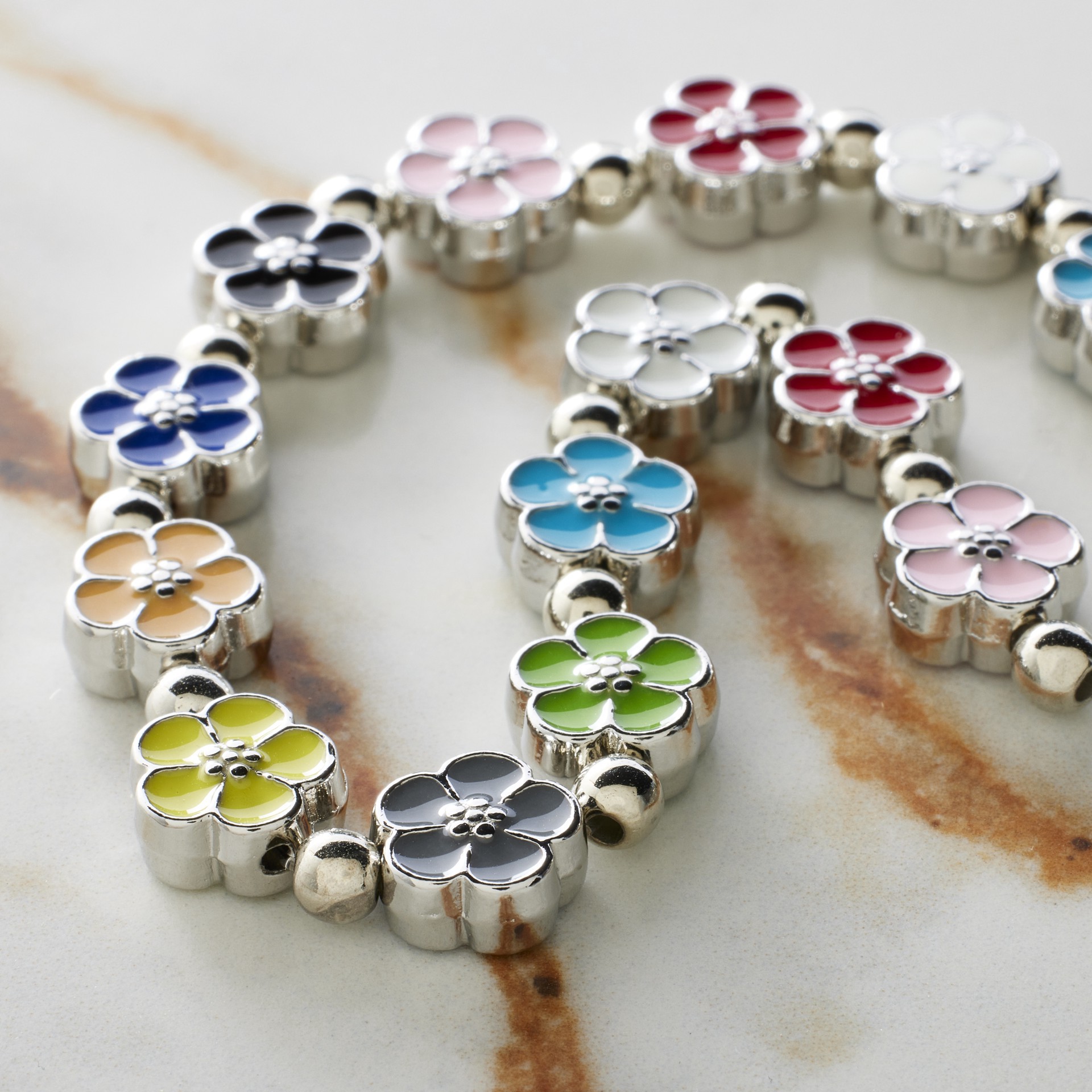 slide 3 of 3, Multicolor Enamel Metal Flower Beads, 8mm By Bead Landing, 8mm