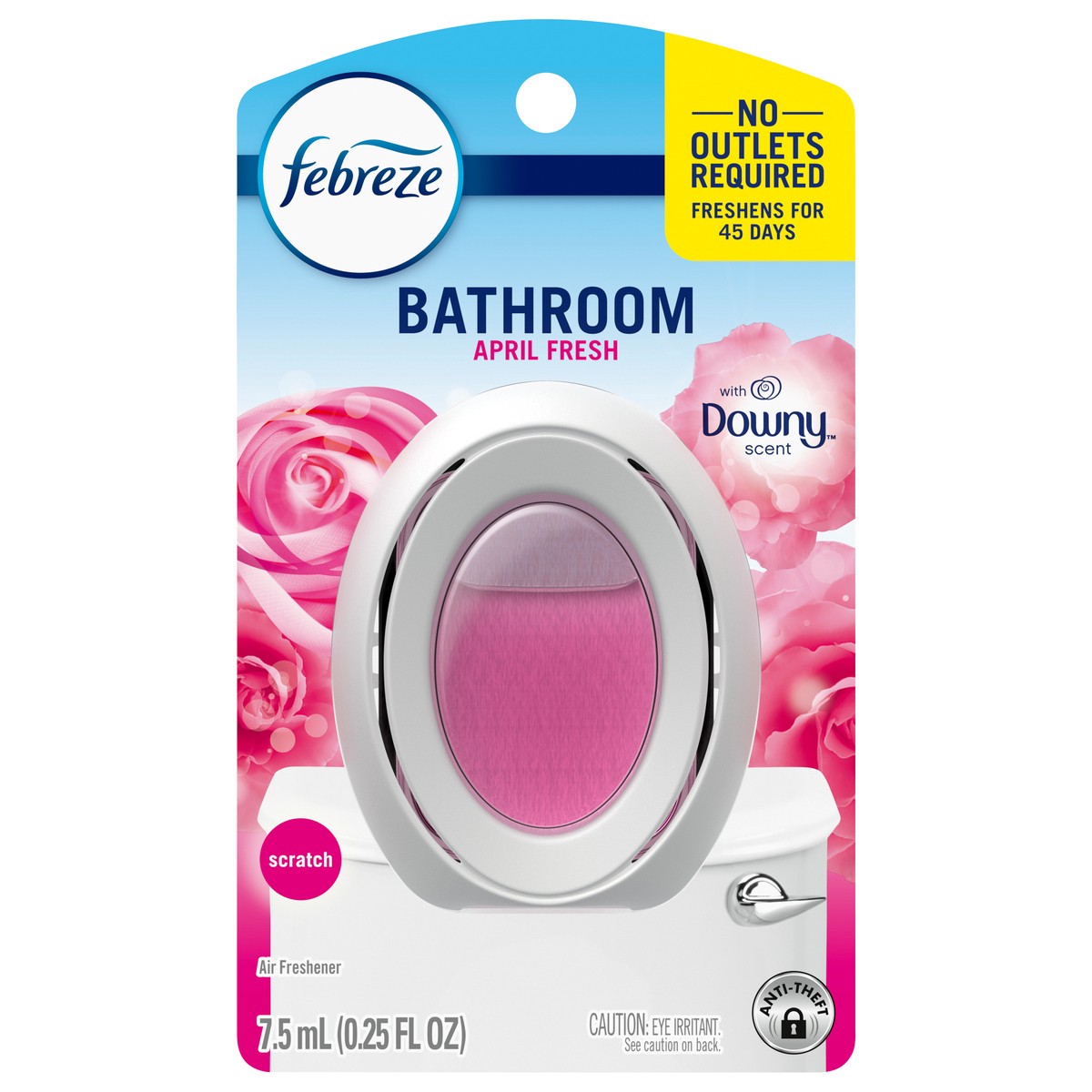 slide 1 of 9, Febreze Bathroom Air Freshener, Odor-Fighting, Downy April Fresh Scent, 1 Count, 0.25 fl oz