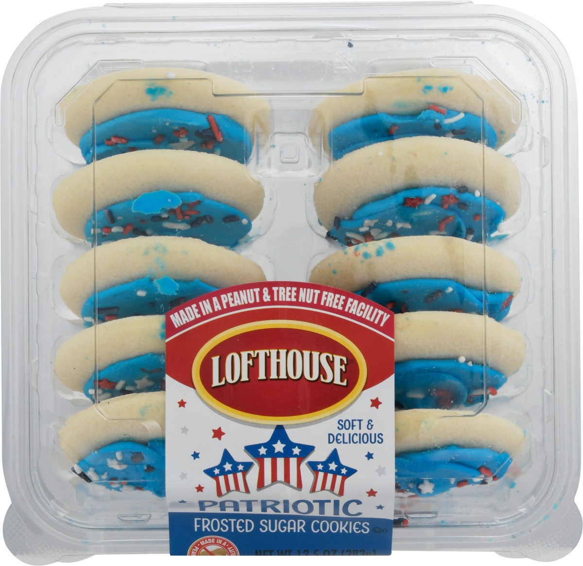 slide 6 of 9, Lofthouse Blue Frosted Sugar Cookies, Patriotic, 13.5 oz, 10 ct, 10 ct