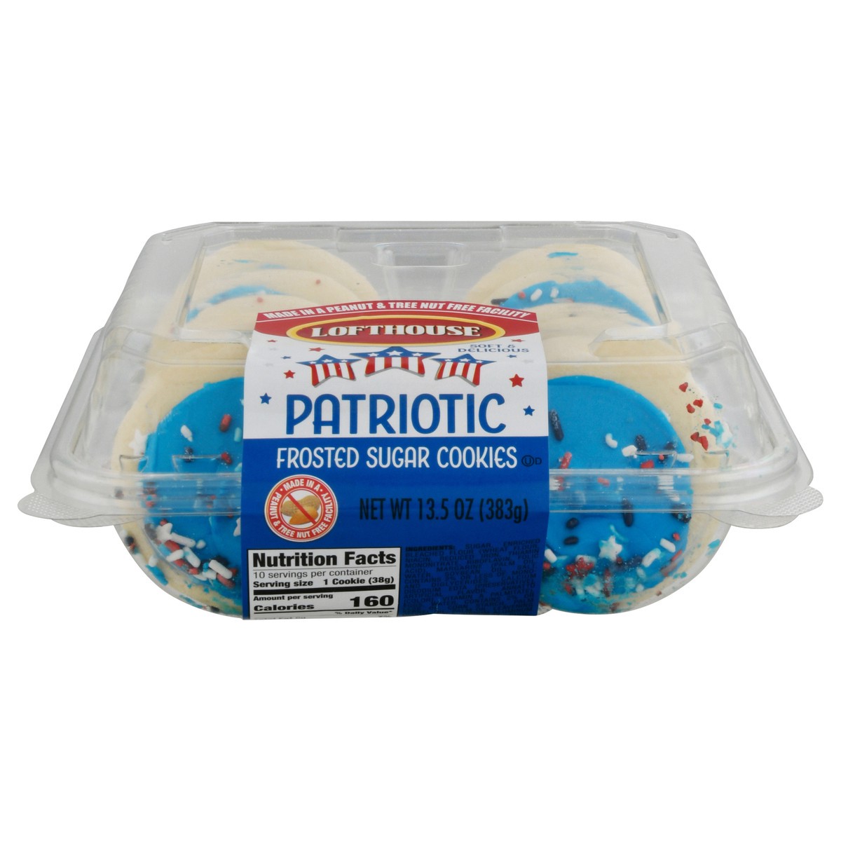 slide 1 of 9, Lofthouse Blue Frosted Sugar Cookies, Patriotic, 13.5 oz, 10 ct, 10 ct