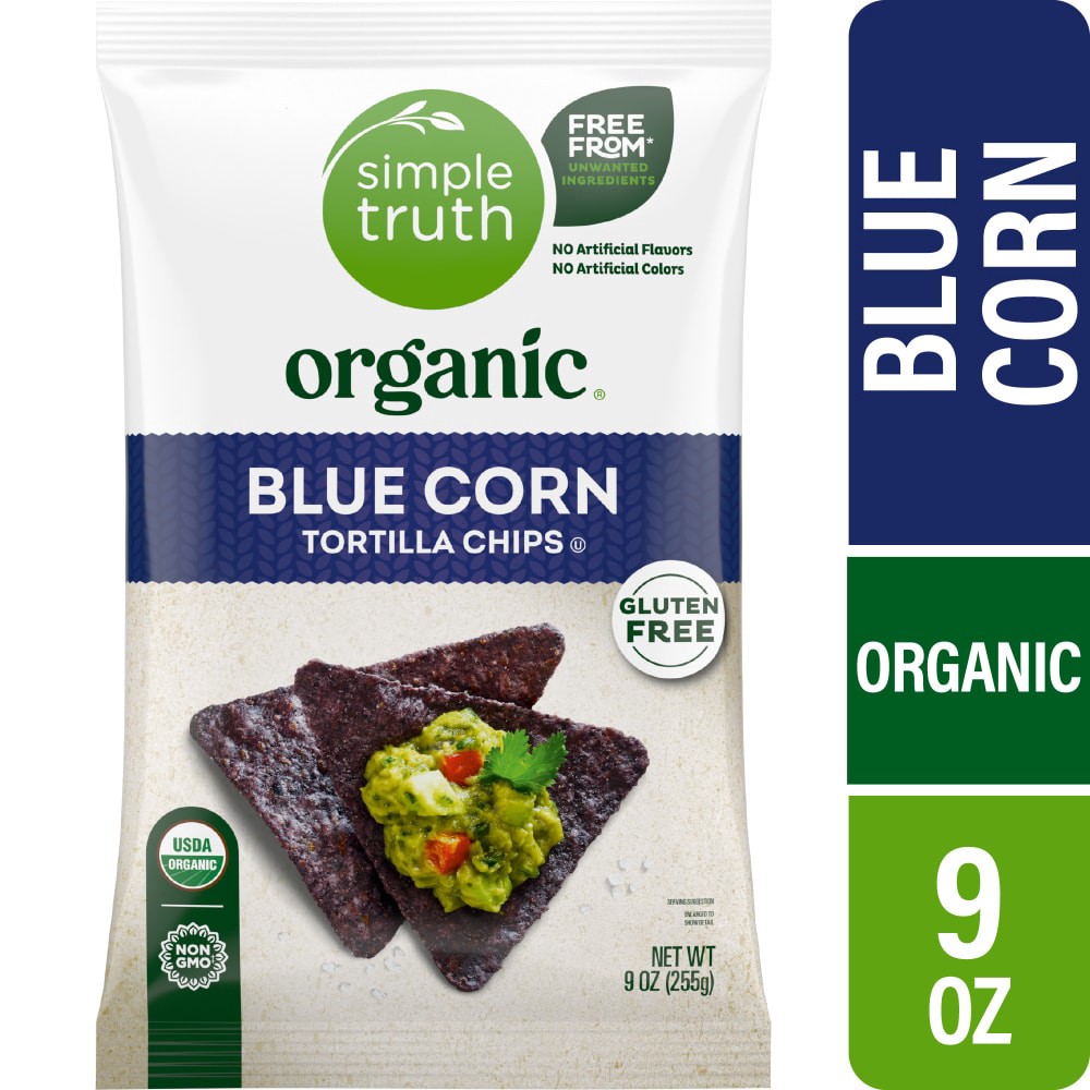 slide 1 of 9, Simple Truth Organic Blue Corn Tortilla Chips 9 oz, 9 oz