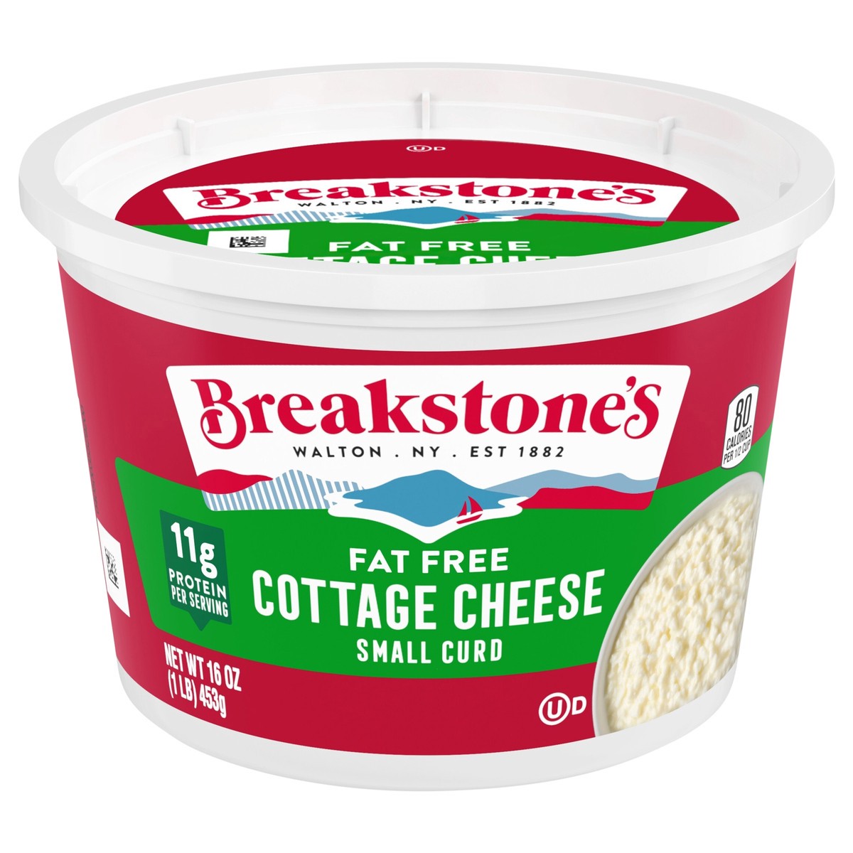 slide 1 of 6, Breakstone's Fat Free Small Curd Cottage Cheese, 16 oz Tub, 453 g