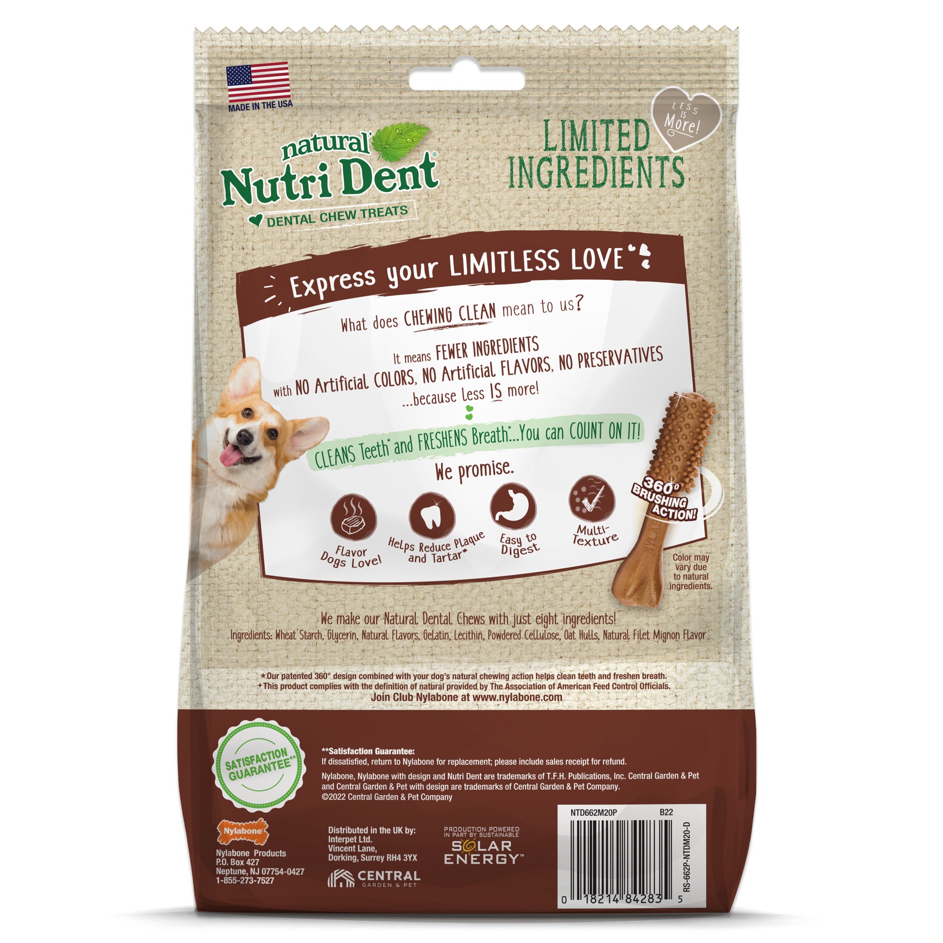 slide 5 of 10, Nylabone Nutri-Dent Filet Mignon Flavor Medium Dental Dog Treats, 20 ct