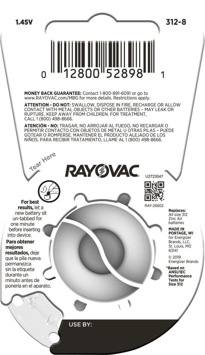 slide 2 of 3, Rayovac Size 312 Hearing Aid Batteries (8 Pack), Size 312 Batteries, 8 ct