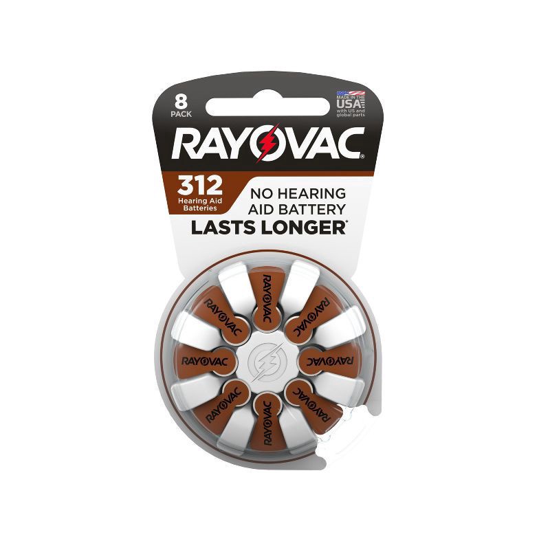 slide 1 of 3, Rayovac Size 312 Hearing Aid Batteries (8 Pack), Size 312 Batteries, 8 ct