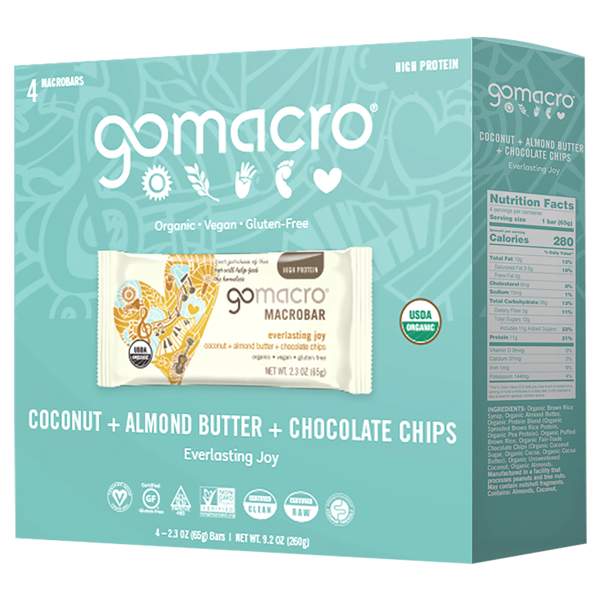 slide 1 of 7, GoMacro Coconut + Almond Butter + Chocolate Chips MacroBar 4ct Multipack, 9.2 oz