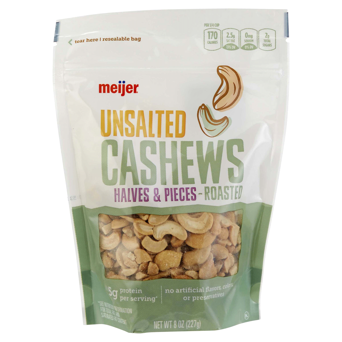 slide 1 of 5, Meijer Unsalted Cashews Halves & Pieces, 8 oz
