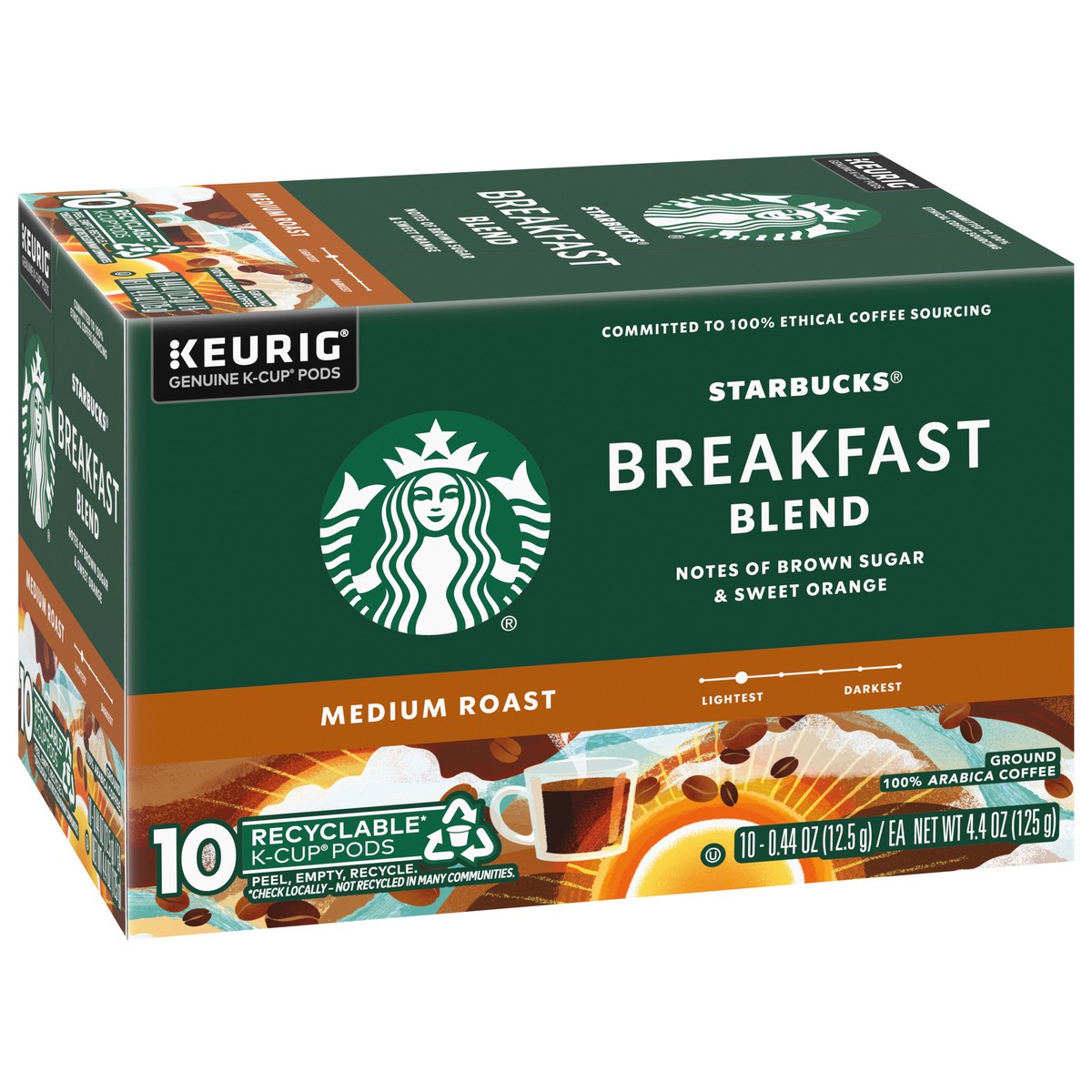 slide 2 of 9, Starbucks K-Cup Coffee Pods—Medium Roast Coffee—Breakfast Blend—100% Arabica—1 box - 4.4 oz, 4.4 oz