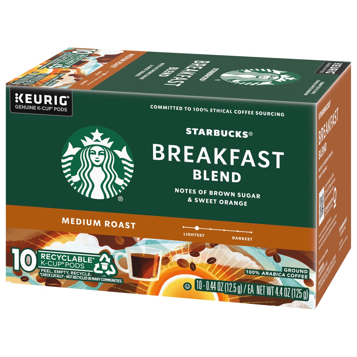 slide 7 of 9, Starbucks K-Cup Coffee Pods—Medium Roast Coffee—Breakfast Blend—100% Arabica—1 box (10 pods), 4.4 oz