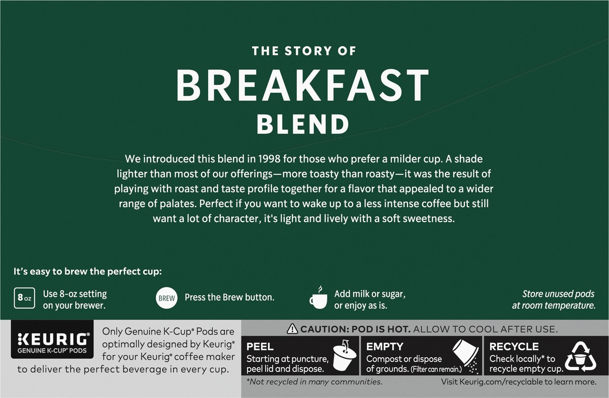 slide 8 of 9, Starbucks K-Cup Coffee Pods—Medium Roast Coffee—Breakfast Blend—100% Arabica—1 box - 4.4 oz, 4.4 oz
