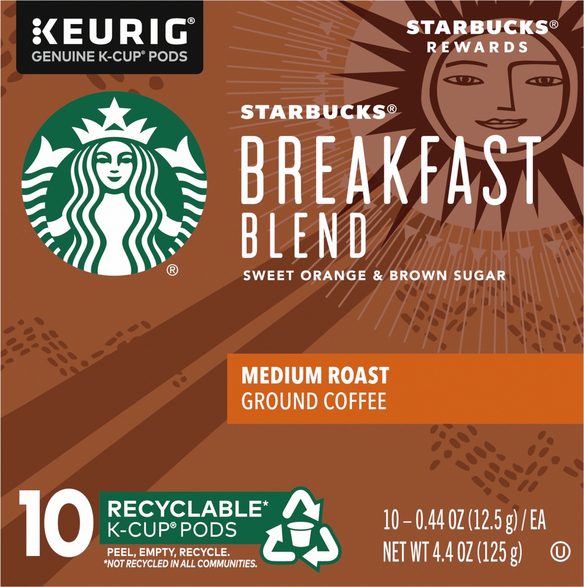 slide 3 of 10, Starbucks Medium Roast K-Cup Coffee Pods, Breakfast Blend for Keurig Brewers, 10 ct