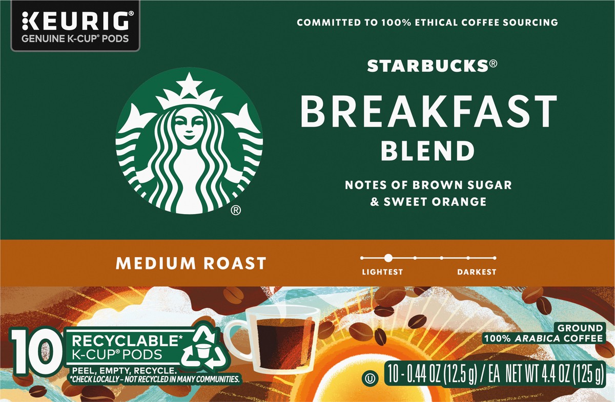 slide 9 of 9, Starbucks K-Cup Coffee Pods—Medium Roast Coffee—Breakfast Blend—100% Arabica—1 box - 4.4 oz, 4.4 oz