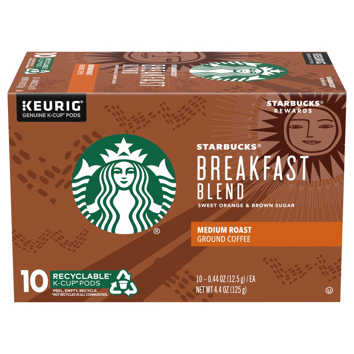 slide 1 of 10, Starbucks Medium Roast K-Cup Coffee Pods, Breakfast Blend for Keurig Brewers, 10 ct