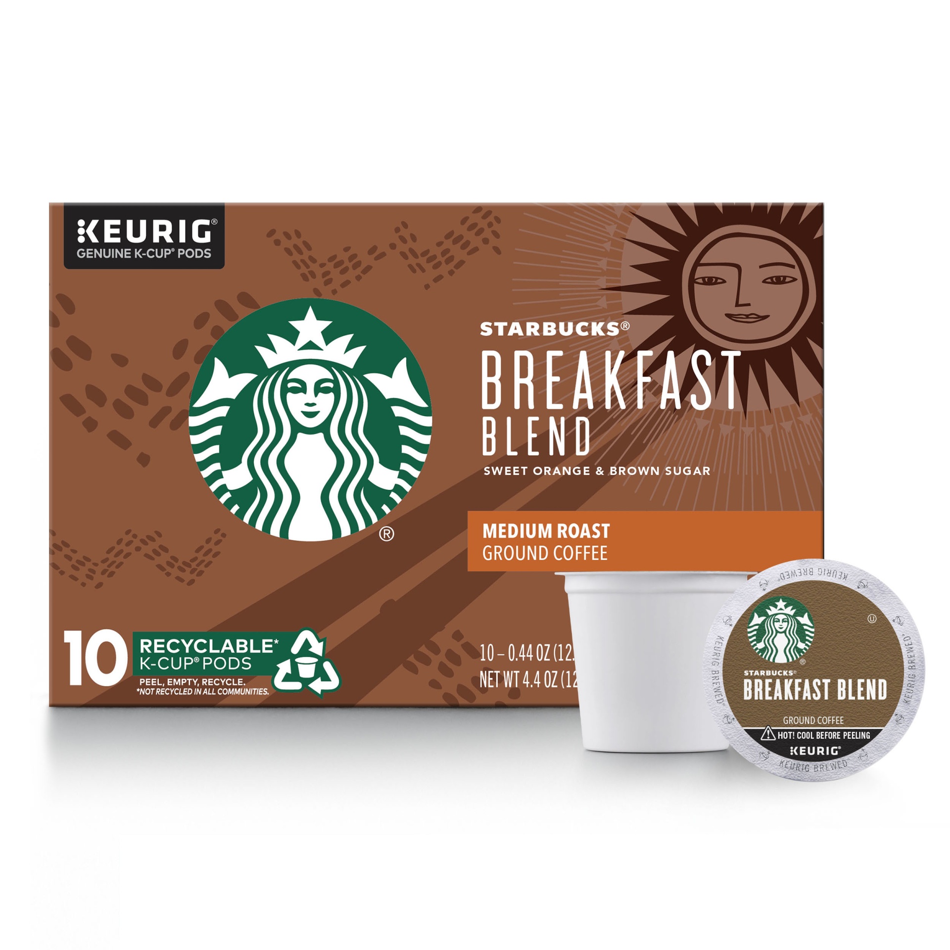 slide 1 of 7, Starbucks Medium Roast K-Cup Coffee Pods, Breakfast Blend for Keurig Brewers, 10 ct