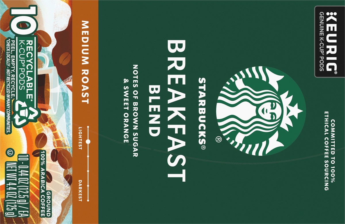 slide 6 of 9, Starbucks K-Cup Coffee Pods—Medium Roast Coffee—Breakfast Blend—100% Arabica—1 box - 4.4 oz, 4.4 oz