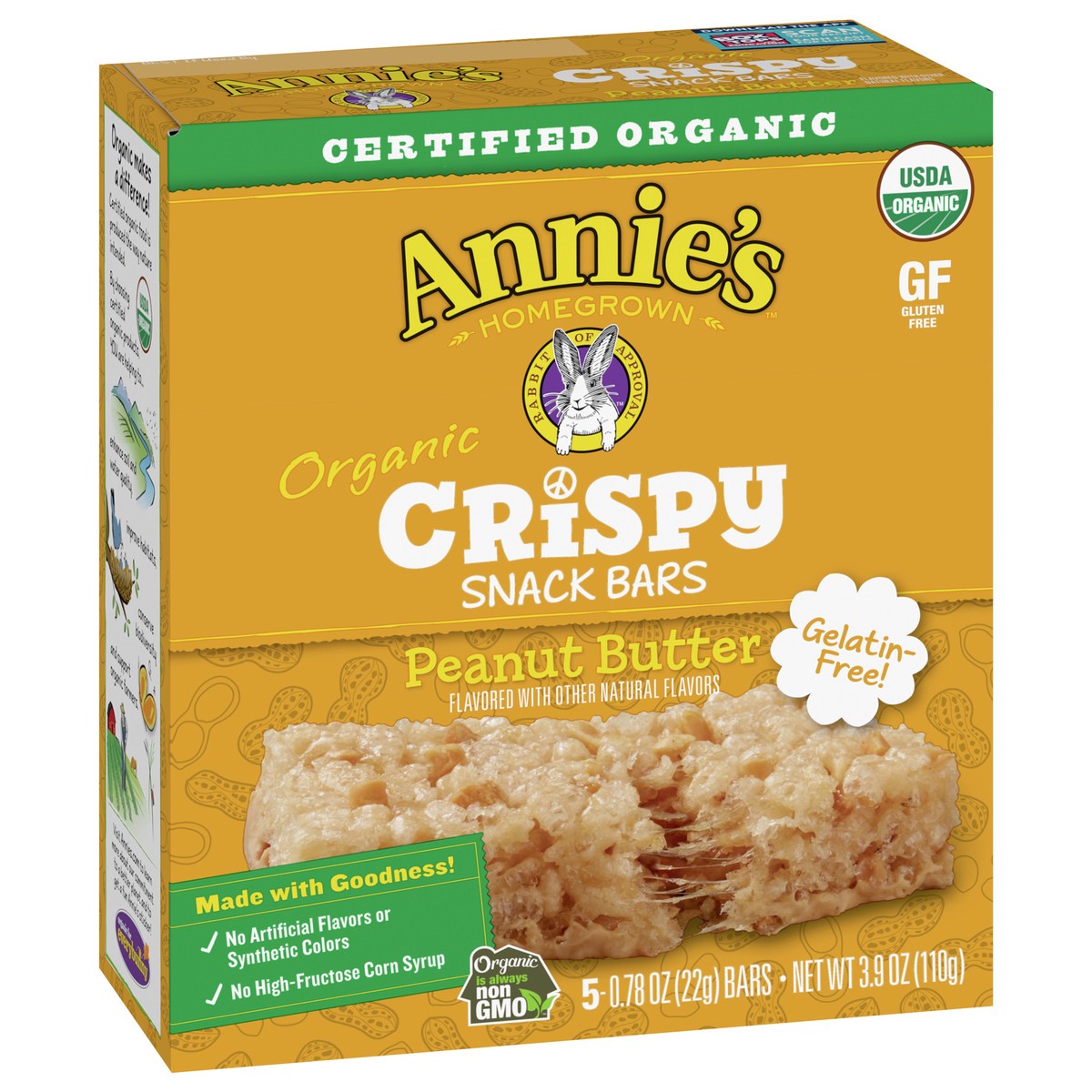 slide 2 of 11, Annie's Organic Crispy Snack Bars, Gluten Free, Peanut Butter, 3.9 oz, 5 ct, 5 ct