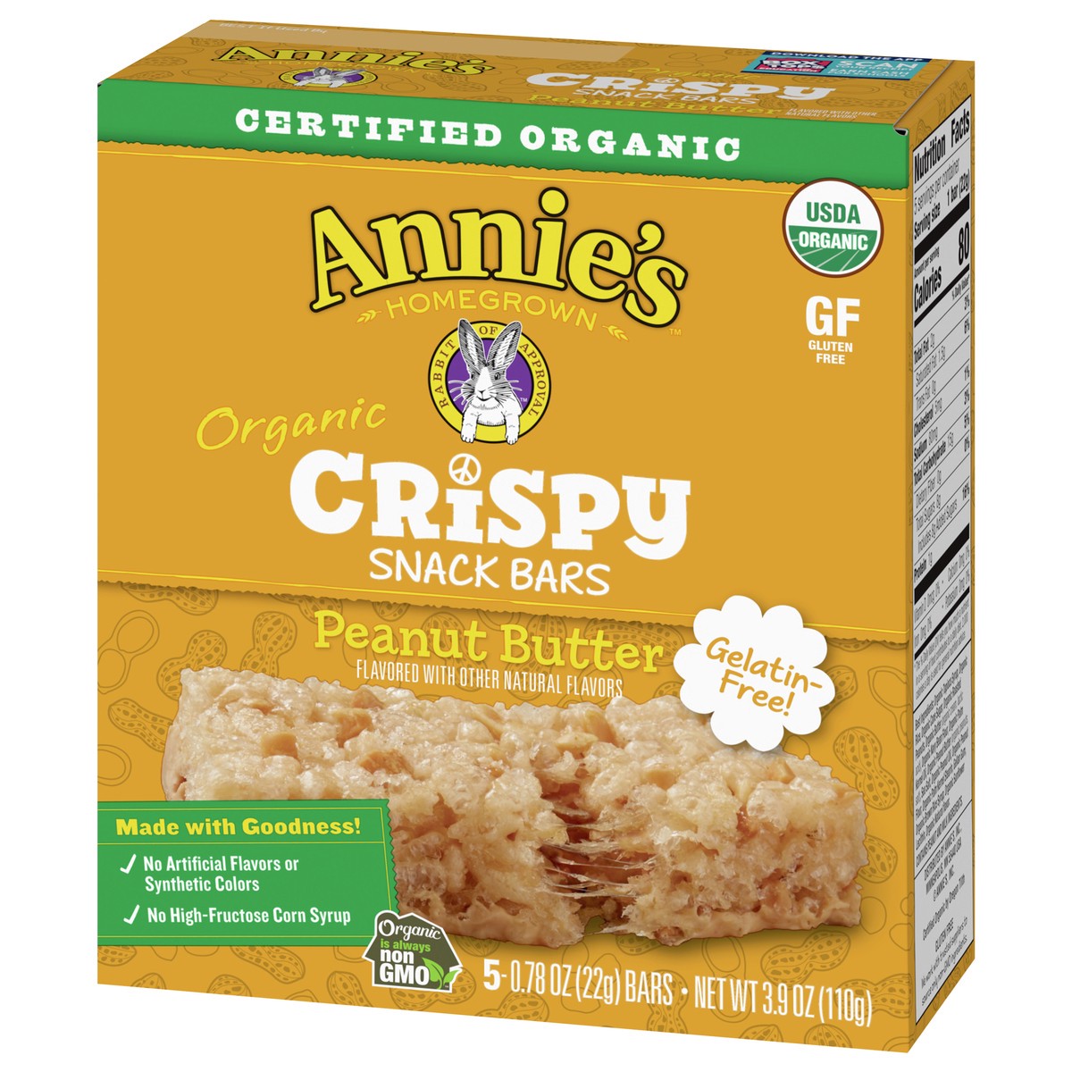 slide 3 of 11, Annie's Organic Crispy Snack Bars, Gluten Free, Peanut Butter, 3.9 oz, 5 ct, 5 ct