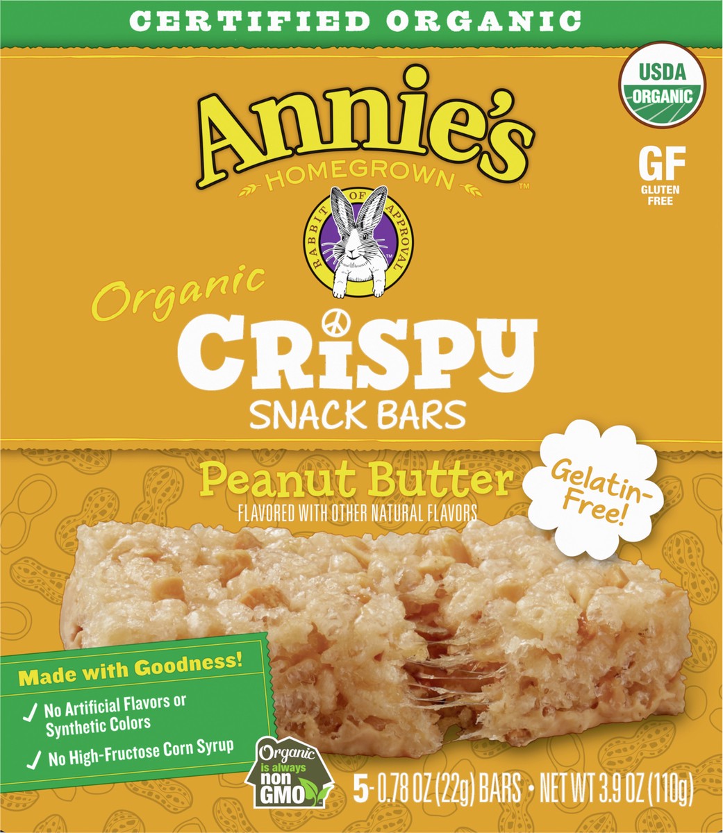 slide 9 of 11, Annie's Organic Crispy Snack Bars, Gluten Free, Peanut Butter, 3.9 oz, 5 ct, 5 ct