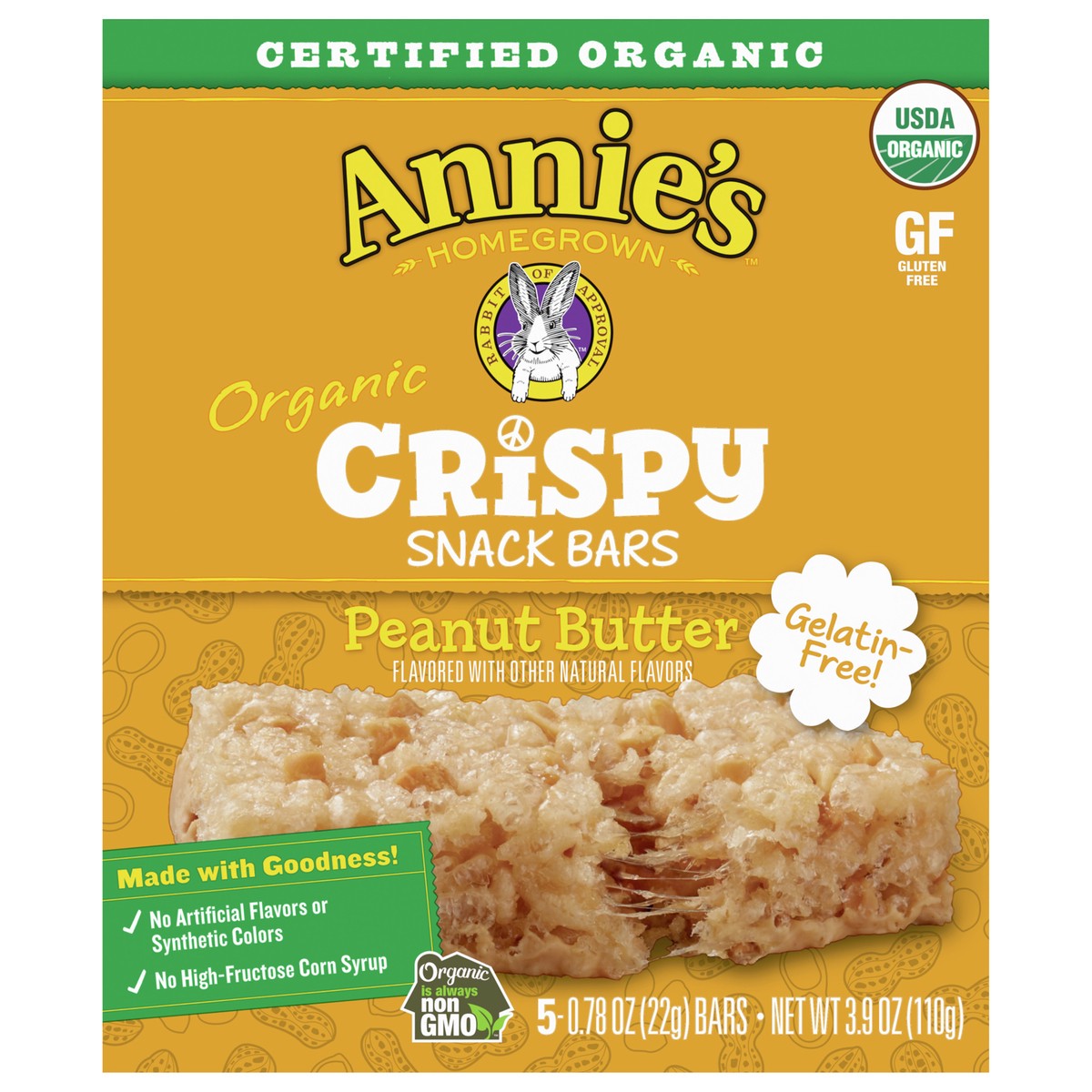 slide 11 of 11, Annie's Organic Crispy Snack Bars, Gluten Free, Peanut Butter, 3.9 oz, 5 ct, 5 ct