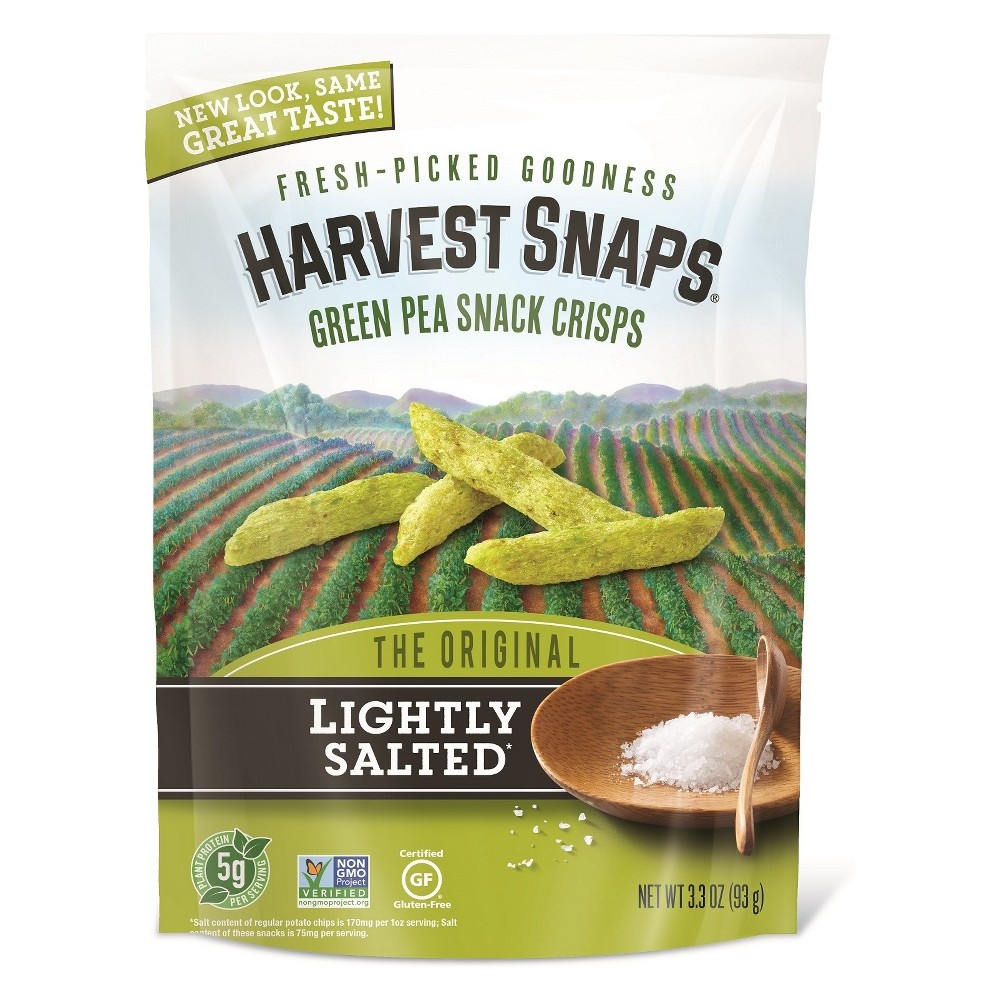 slide 3 of 3, Harvest Snaps Lightly Salted Original Green Pea Crisps, 3.3 oz