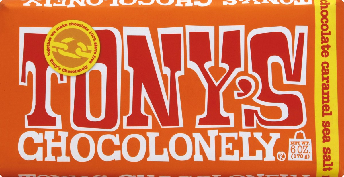 slide 1 of 6, Tony's Chocolonely Caramel Sea Salt Milk Chocolate Bar, 6 oz