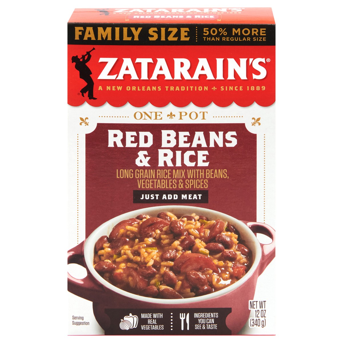 slide 1 of 5, Zatarain's Red Beans & Rice - Family Size, 12 oz, 12 oz