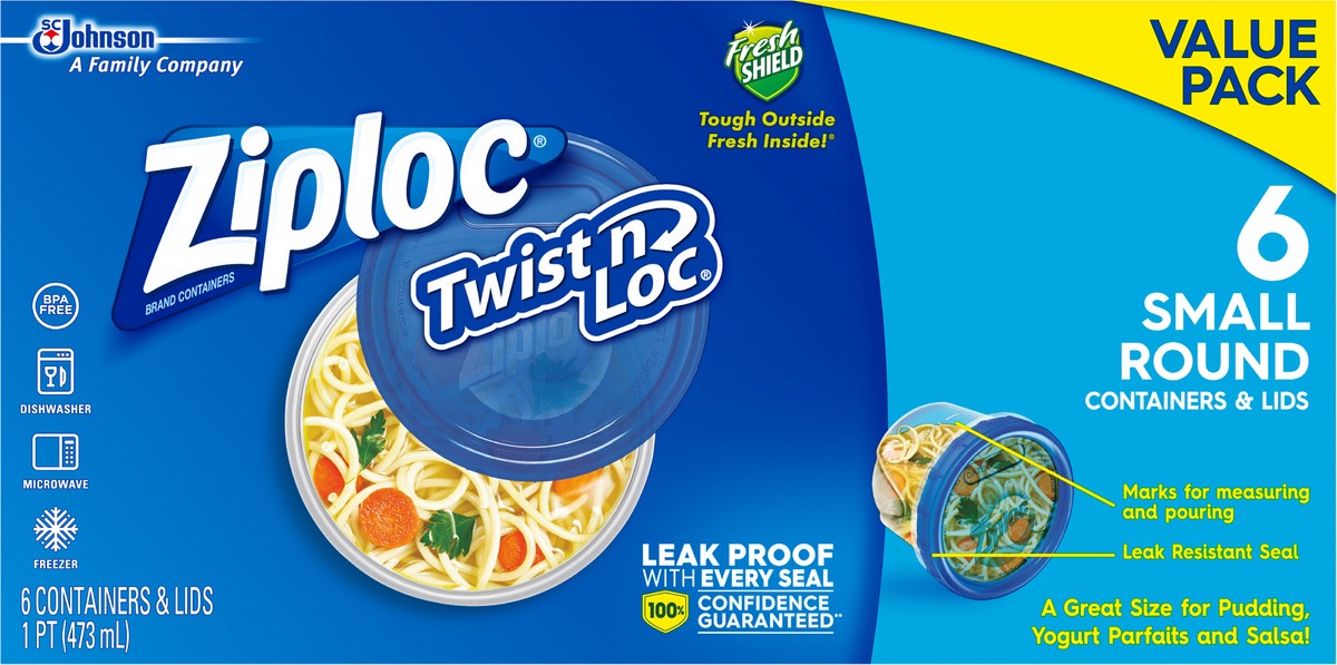 slide 7 of 9, Ziploc Brand, Food Storage Containers with Lids, Twist 'n Loc, Small Round, 6 ct, 6 ct