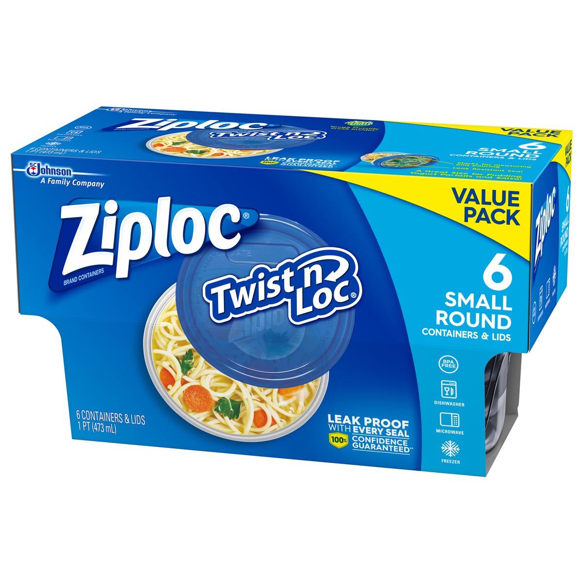 slide 3 of 9, Ziploc Brand, Food Storage Containers with Lids, Twist 'n Loc, Small Round, 6 ct, 6 ct