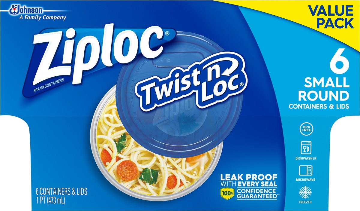 slide 2 of 9, Ziploc Brand, Food Storage Containers with Lids, Twist 'n Loc, Small Round, 6 ct, 6 ct