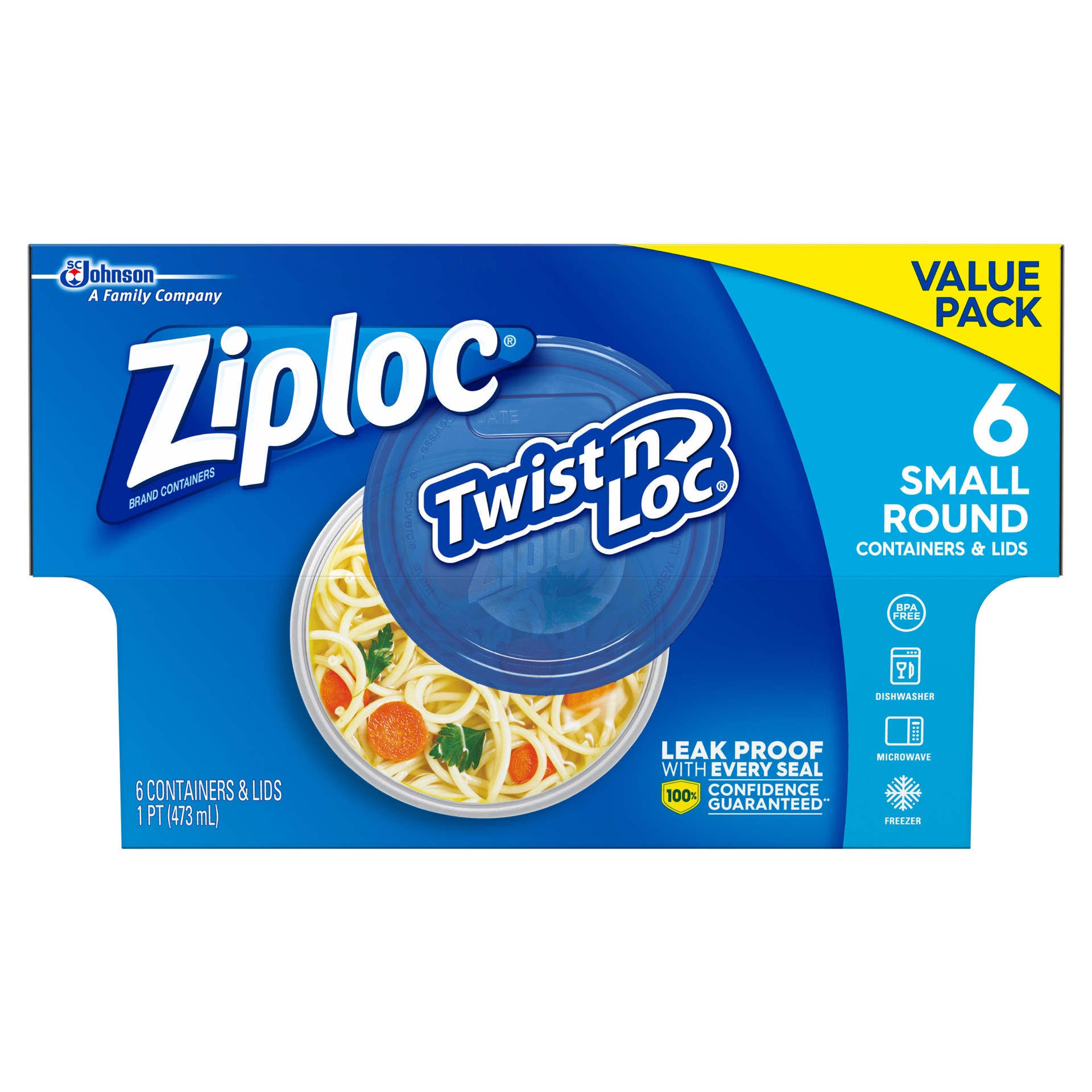 slide 1 of 9, Ziploc Brand, Food Storage Containers with Lids, Twist 'n Loc, Small Round, 6 ct, 6 ct