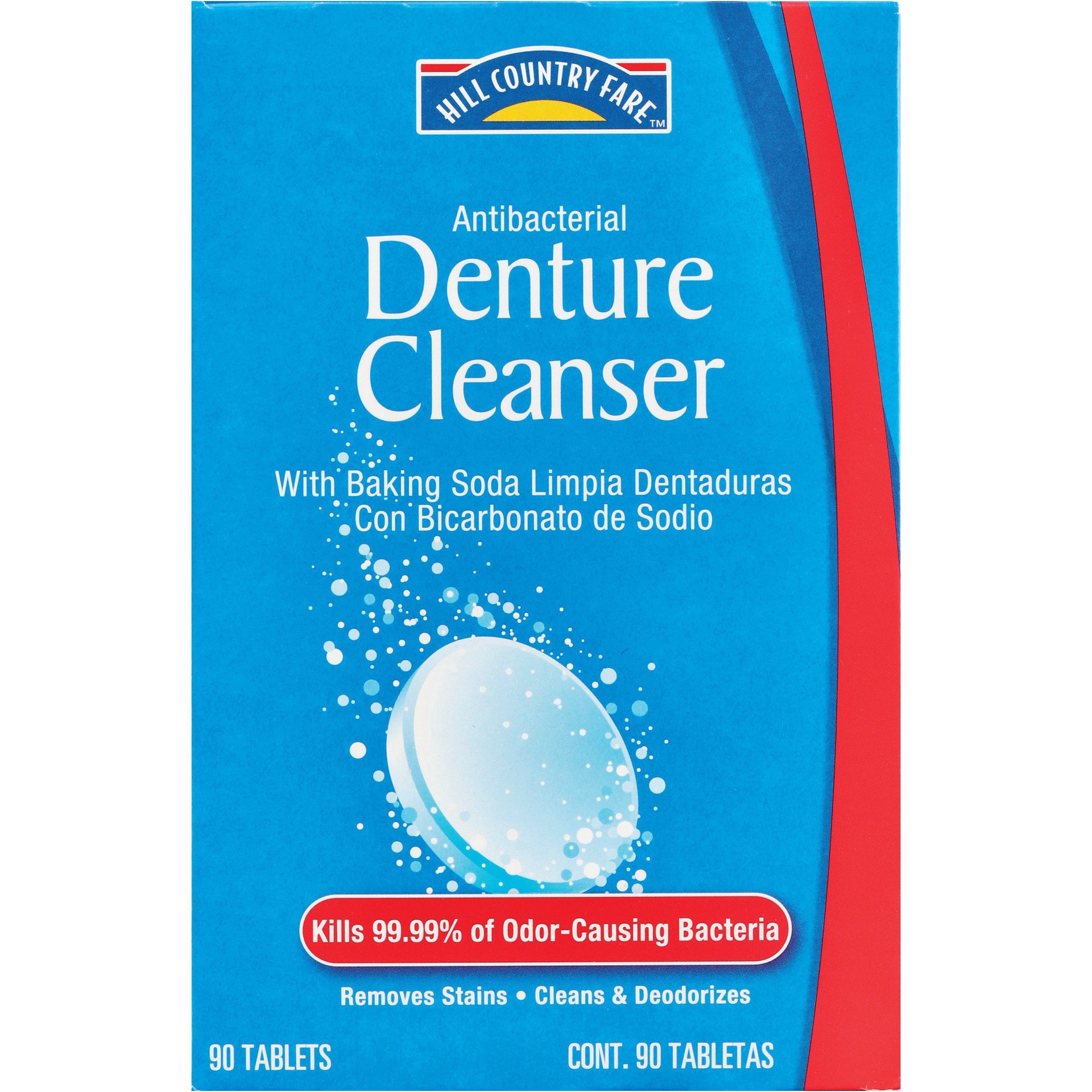 slide 1 of 1, Hill Country Fare Antibacterial Denture Cleanser With Baking Soda Tablets, 90 ct