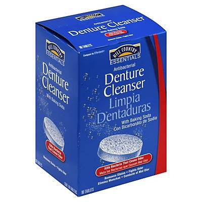 slide 1 of 1, Hill Country Fare Antibacterial Denture Cleanser With Baking Soda Tablets, 90 ct