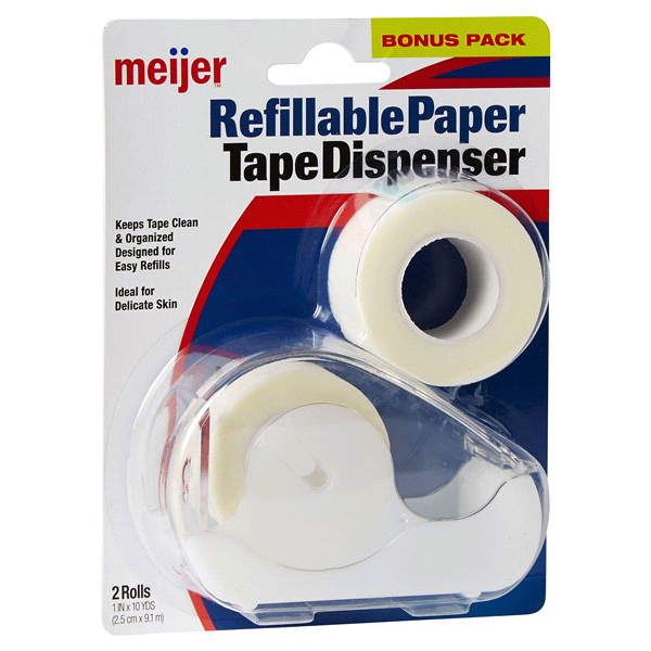 slide 1 of 1, Meijer Refillable Paper Tape Dispenser, 2 ct; 10 yds