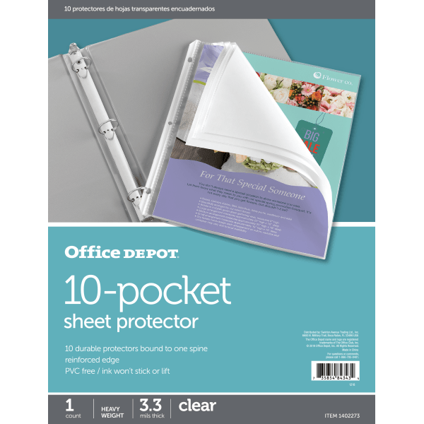 slide 1 of 2, Office Depot Brand 10-Pocket Sheet Protector, 8-1/2'' X 11'', Clear, 1 ct