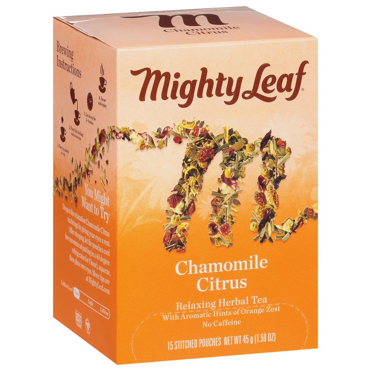 slide 2 of 9, Mighty Leaf Chamomile Citrus Relaxing Herbal Tea 15 Stitched Pouches, 15 ct