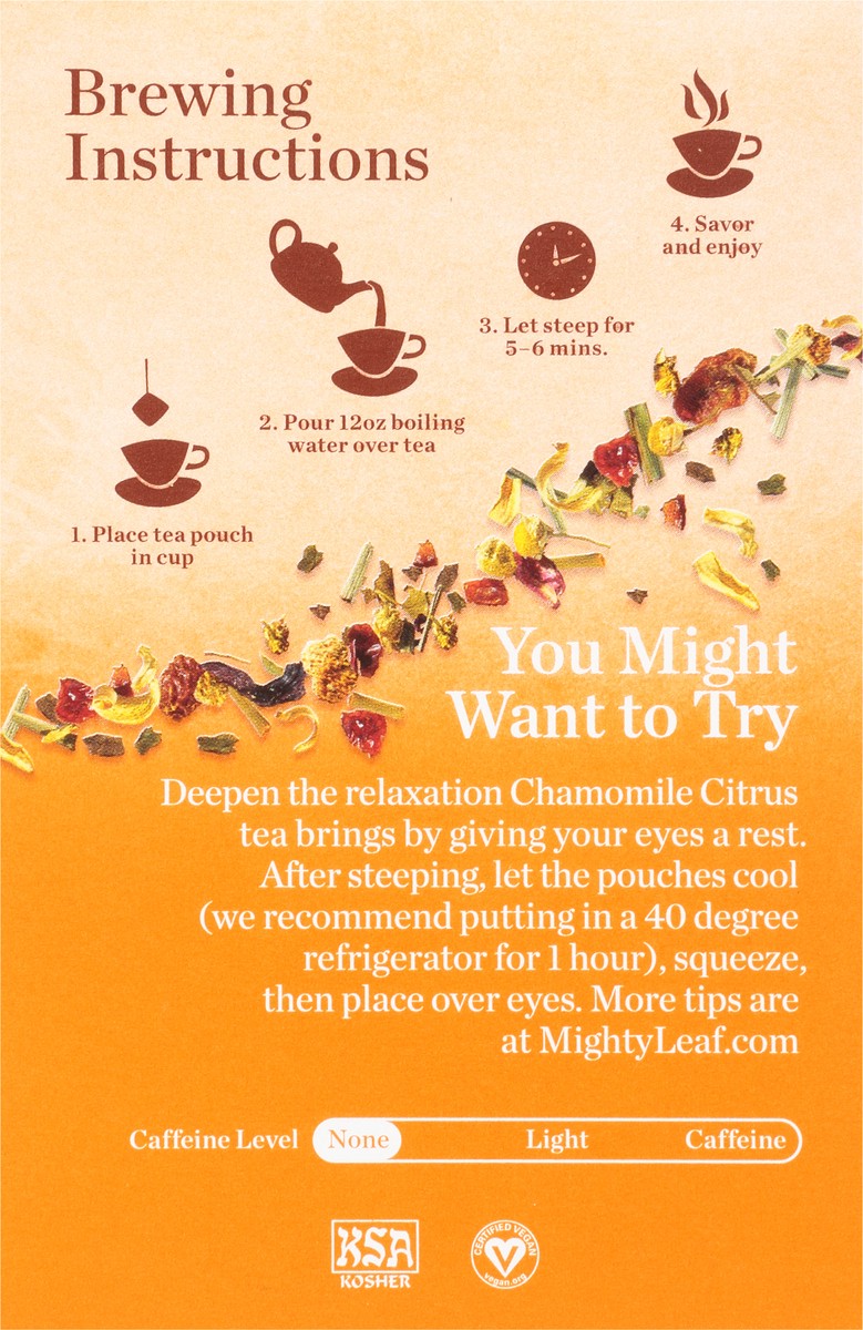 slide 7 of 9, Mighty Leaf Chamomile Citrus Relaxing Herbal Tea 15 Stitched Pouches, 15 ct