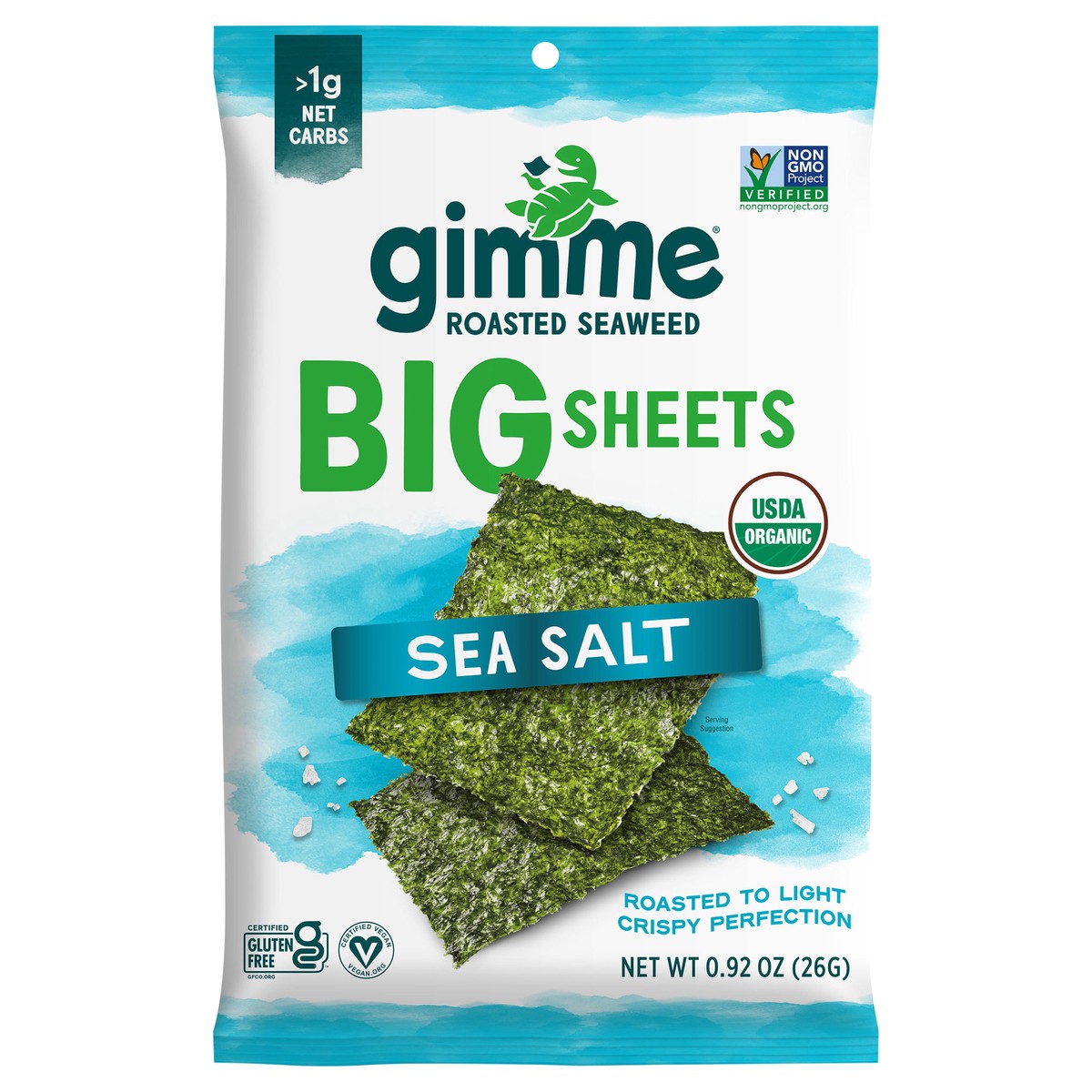 slide 1 of 7, gimMe Big Sheets Roasted Organic Sea Salt Seaweed 0.92 oz, 0.92 oz