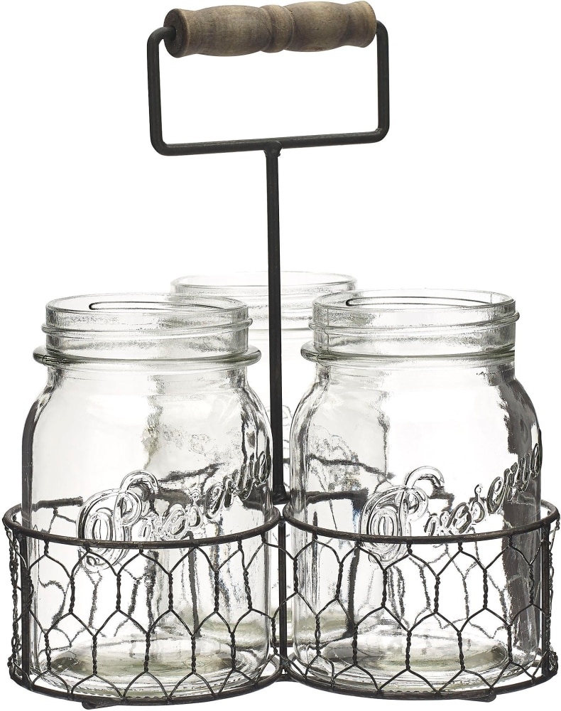 slide 1 of 1, Mason Craft & More Chicken Wire Caddy And Glass Jars - Gray/Clear, 4 ct