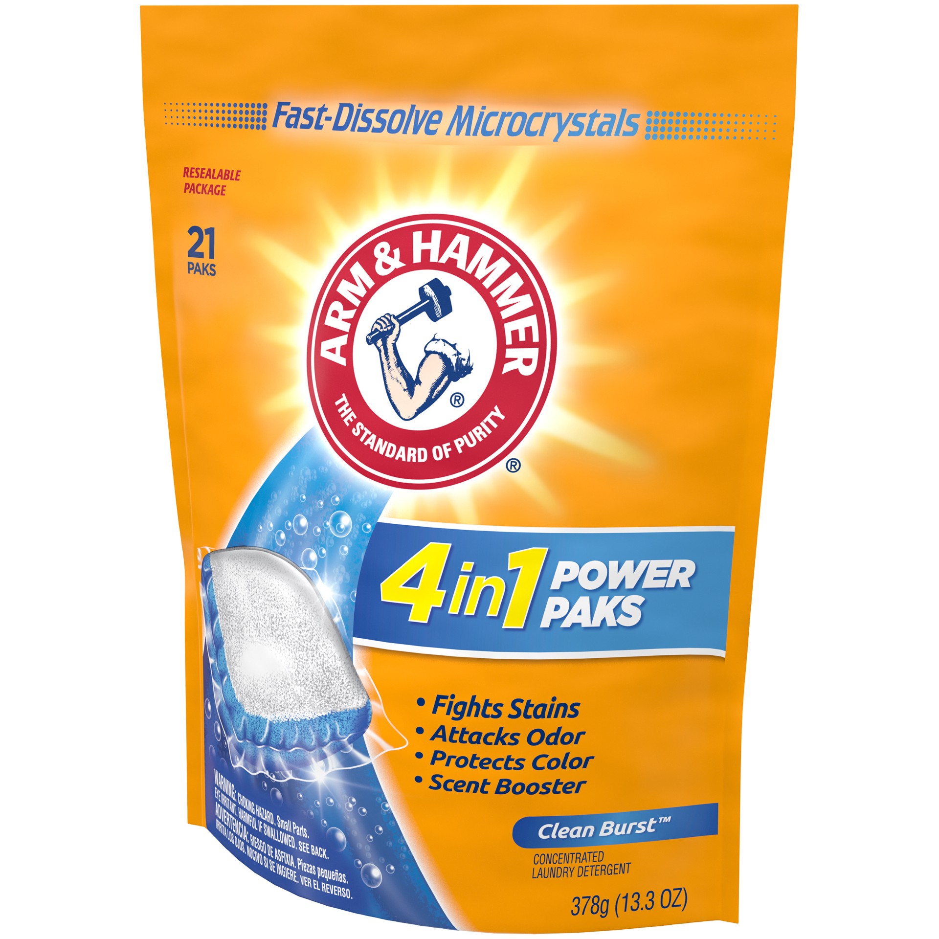 slide 2 of 5, ARM & HAMMER Arm Hammer 4-in-1 Laundry Detergent Power Paks, 21 Count (Packaging may vary), 21 ct