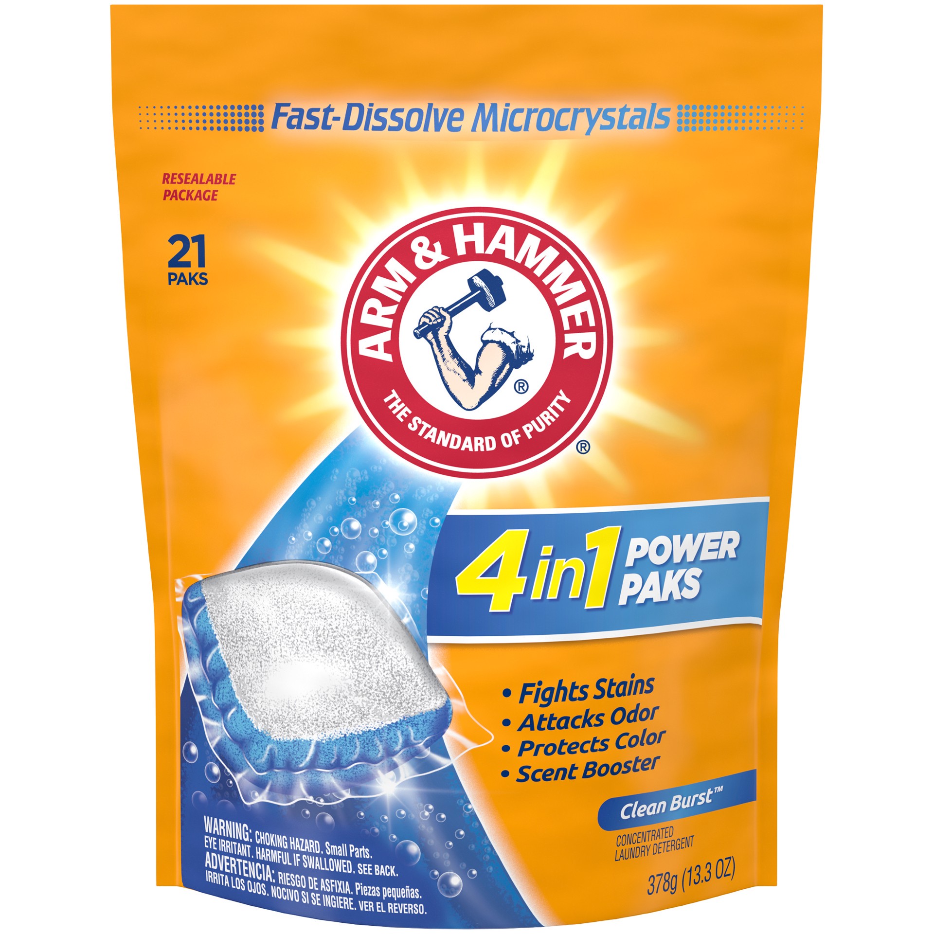 slide 1 of 5, ARM & HAMMER Arm Hammer 4-in-1 Laundry Detergent Power Paks, 21 Count (Packaging may vary), 21 ct