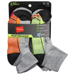 Hanes Boys' Performance Ankle Socks Large 6 ea