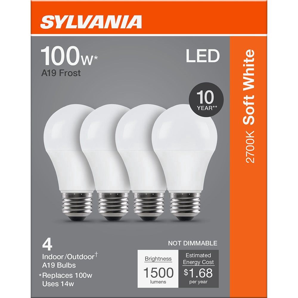 slide 1 of 1, Sylvania Soft White LED A19 Frost 14 Watt Indoor/Outdoor Bulbs 4 Each, 4 ct