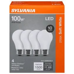 Sylvania Soft White LED A19 Frost 14 Watt Indoor/Outdoor Bulbs, 4 Each