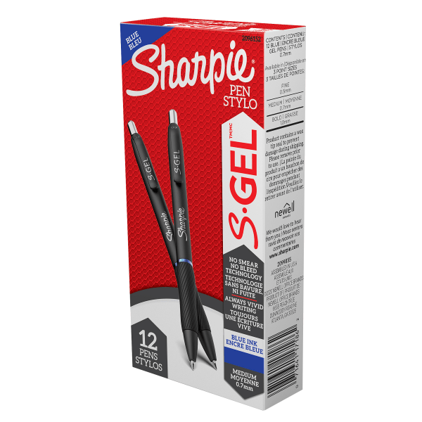 slide 1 of 5, Sharpie S Gel Pens, Fine Point, 0.7 Mm, Black/Blue Barrel, Blue Ink, Pack Of 12 Pens, 12 ct