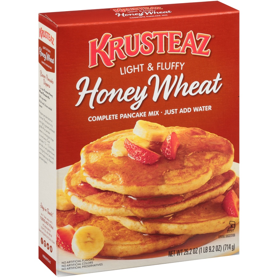 slide 2 of 8, Krusteaz Pancake Wheat & Honey Mix, 25.2 oz