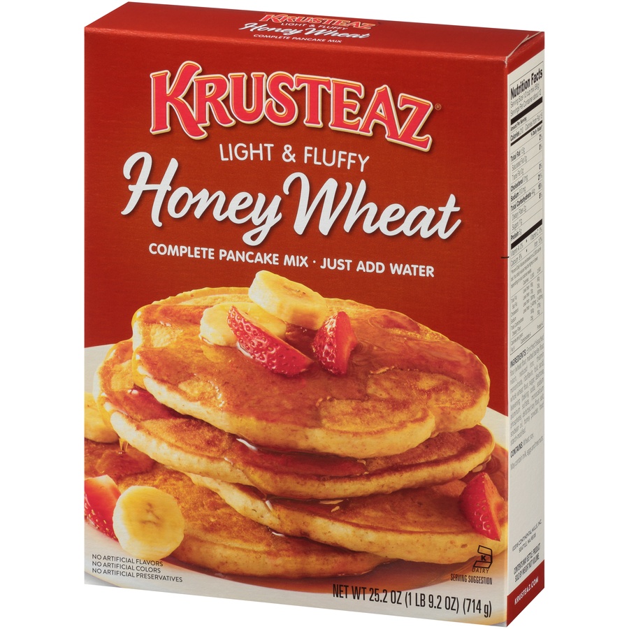 slide 3 of 8, Krusteaz Pancake Wheat & Honey Mix, 25.2 oz