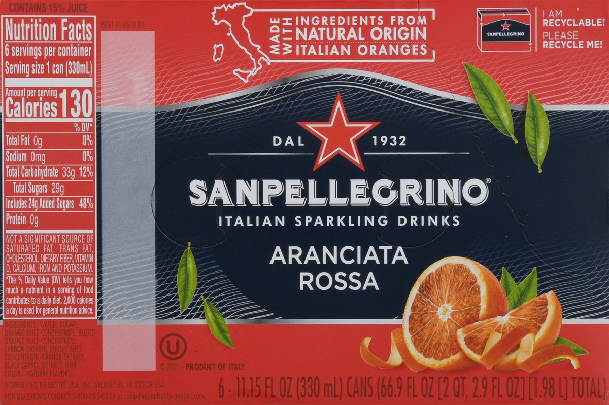 slide 9 of 9, San Pellegrino Aranciata Rossa Blood Orange Italian Sparkling Drink 11.15 oz Cans, 66.9 oz