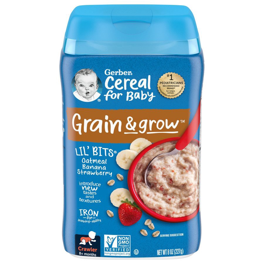 slide 1 of 9, Gerber Stage 3 Baby Food, Oatmeal Banana Strawberry Cereal, Baby Oatmeal Cereal, 8 oz