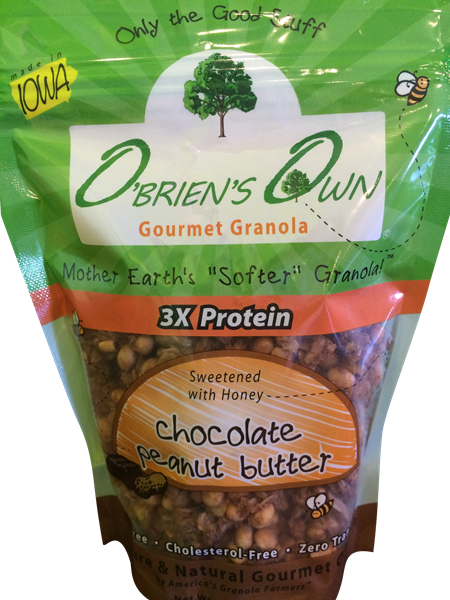 slide 1 of 1, O'Brien's Own Gourmet 3X Protein Chocolate Peanut Butter Granola, 12 oz