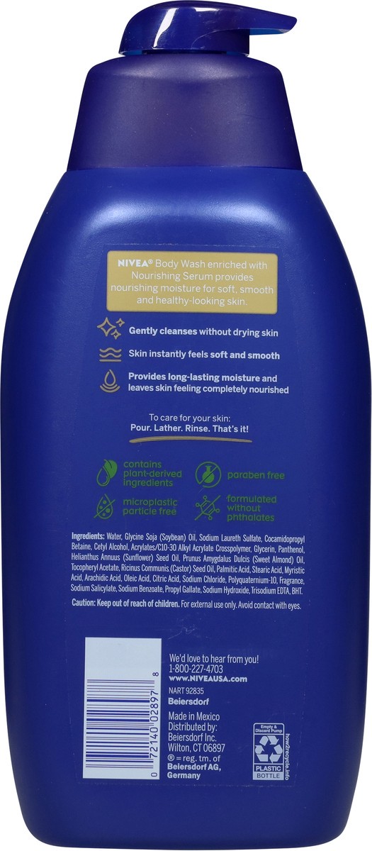 slide 5 of 12, Nivea Nourishing Care Body Wash with Nourishing Serum, Moisturizing Body Wash, 30 Fl Oz Bottle, 30 fl oz